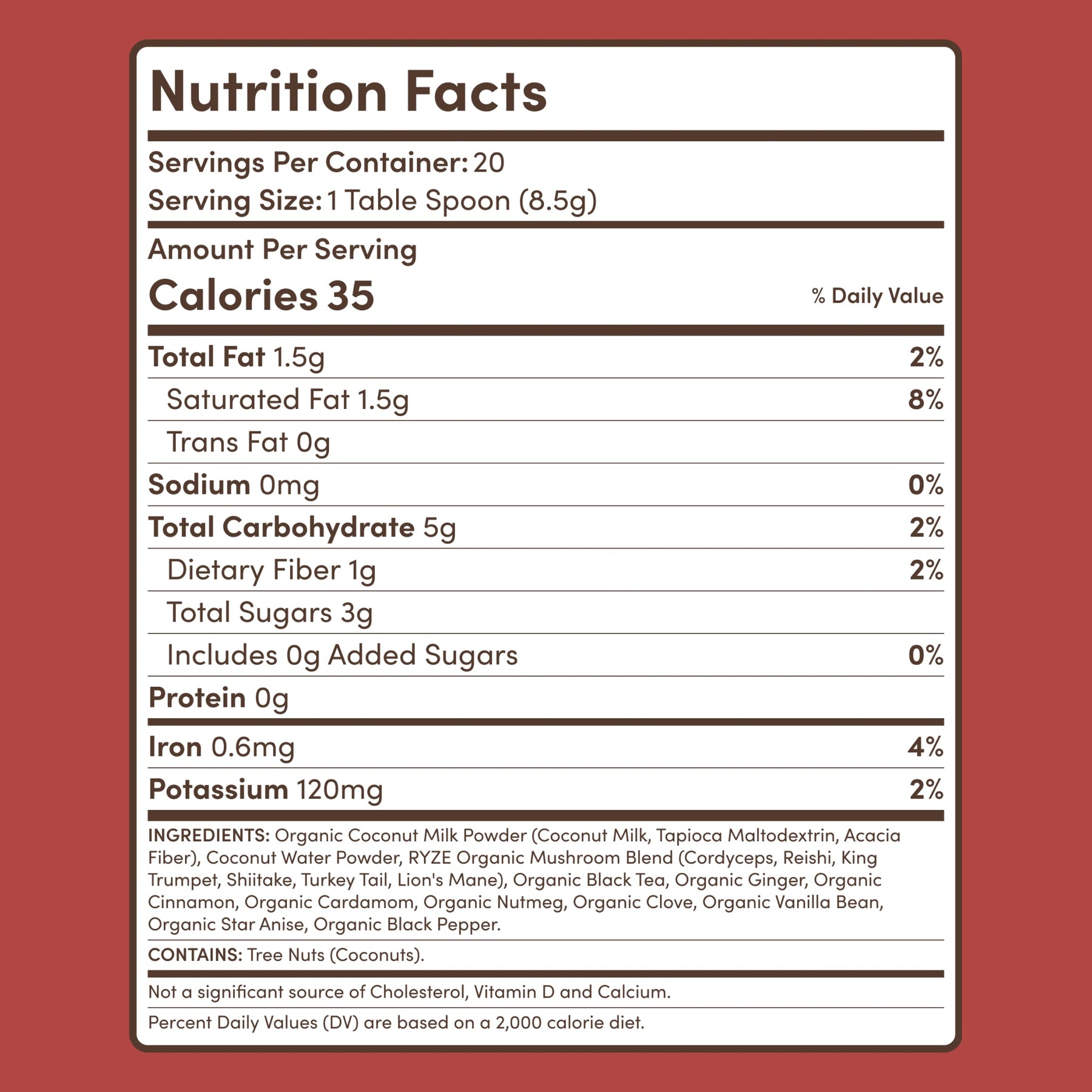 RYZE Mushroom Chai — Organic Instant Chai with Reishi & Organic Black Tea, 20 Servings A8