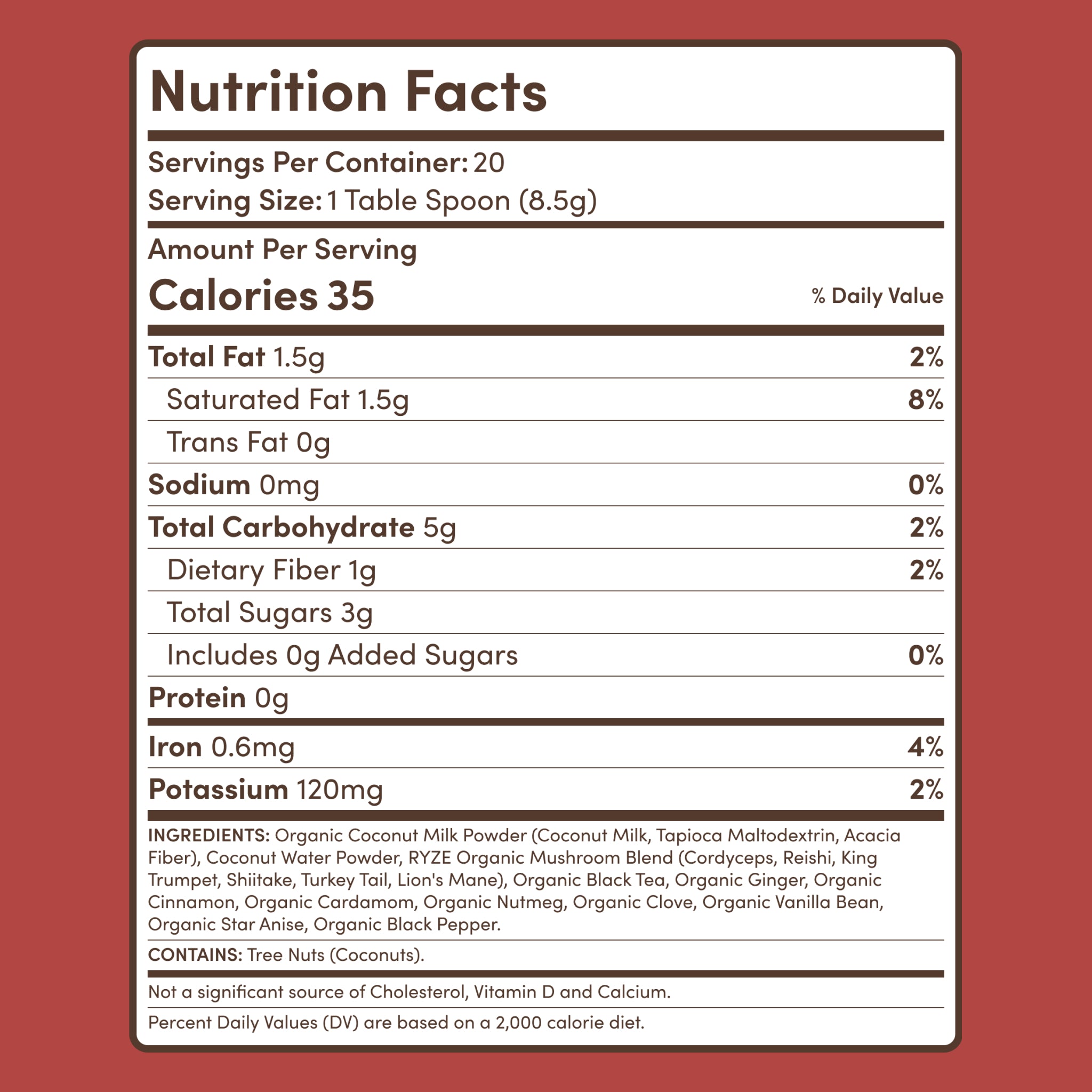 RYZE Mushroom Chai — Organic Instant Chai with Reishi & Organic Black Tea, 20 Servings A8