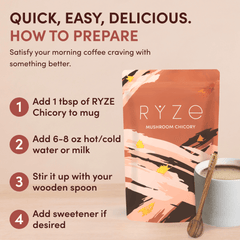 RYZE Mushroom Chicory — Organic Instant Chicory with Shitake & Lions mane, 30 Servings K1
