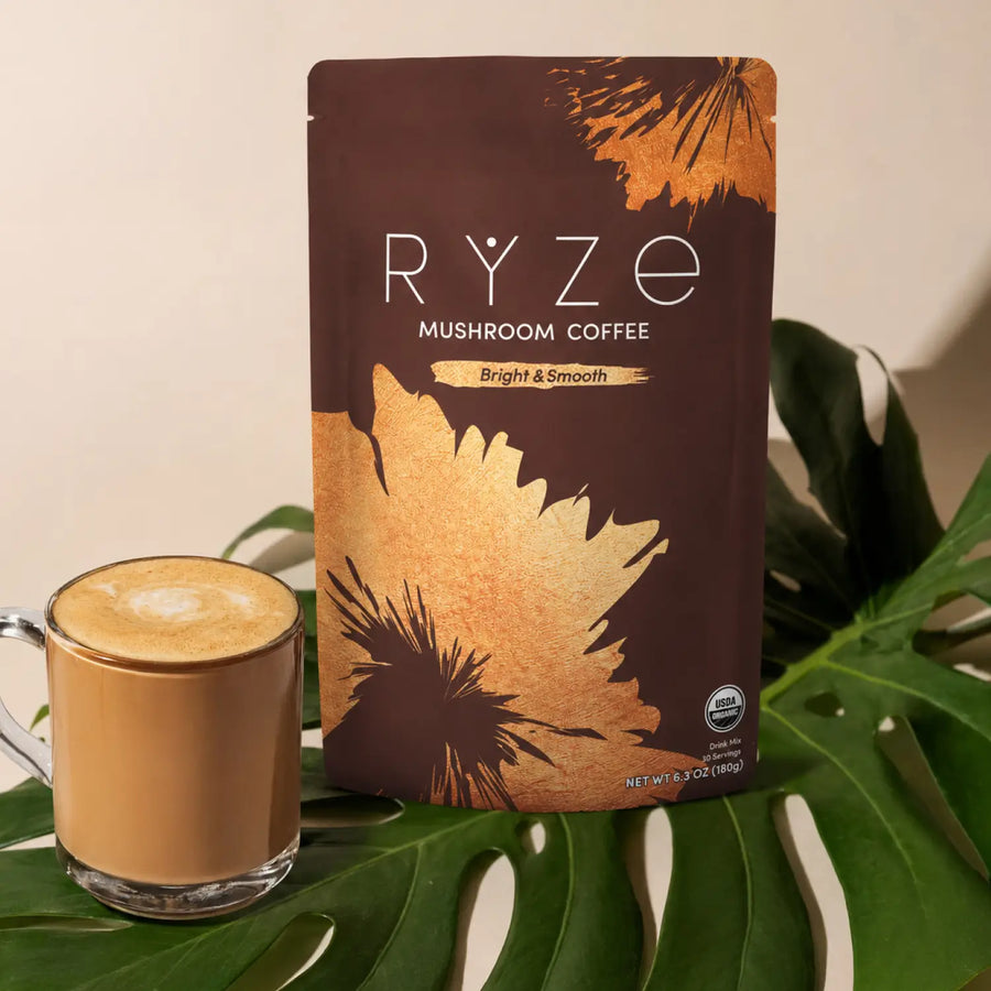 RYZE Mushroom Coffee — Organic Instant Coffee with Cordyceps & Reishi, 30 Servings H9