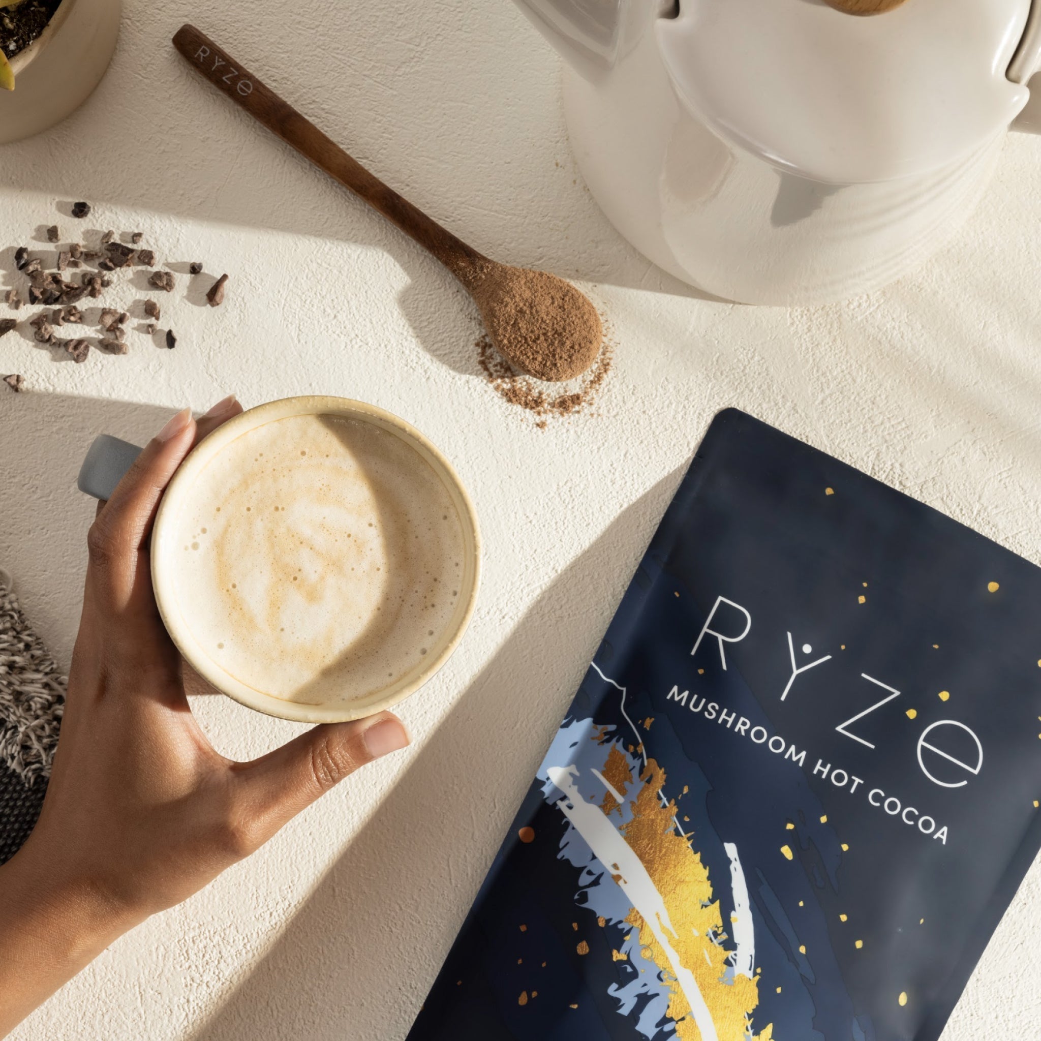 RYZE Mushroom Hot Cocoa — Organic Instant Cocoa with L-Theanine & Melatonin, 20 Servings F8