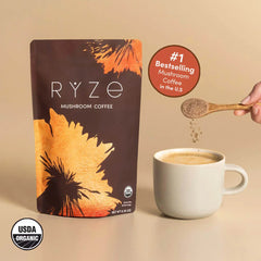 RYZE Mushroom Coffee — Organic Instant Coffee with Cordyceps & Reishi, 30 Servings H9