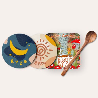 Coasters + Mushroom Magnet + Acacia Spoon W8
