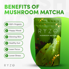 RYZE Mushroom Matcha - with 6 Organic Adaptogenic Mushrooms Grown In USA and Ceremonial-Grade Japanese Matcha F3