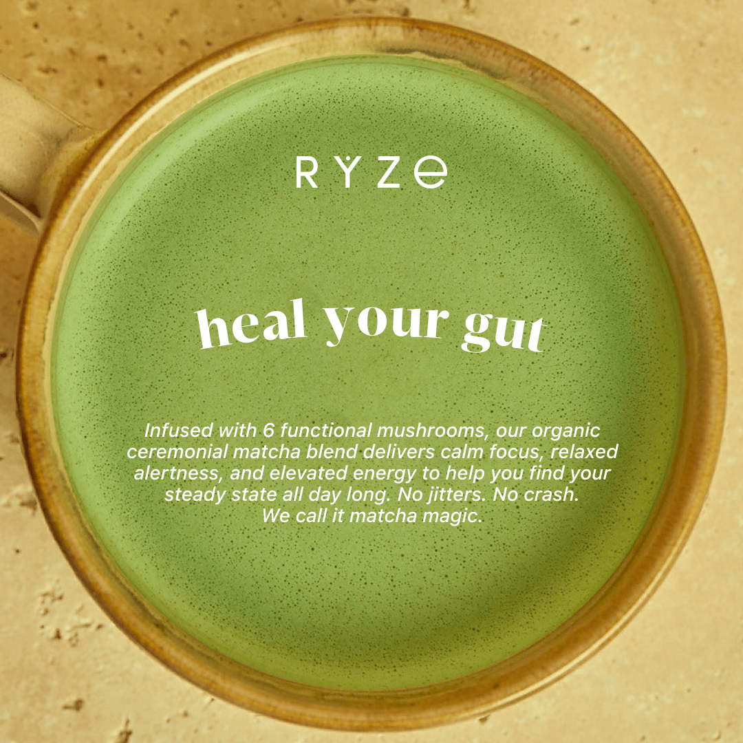 RYZE Mushroom Matcha - with 6 Organic Adaptogenic Mushrooms Grown In USA and Ceremonial-Grade Japanese Matcha F3