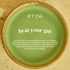 RYZE Mushroom Matcha - with 6 Organic Adaptogenic Mushrooms Grown In USA and Ceremonial-Grade Japanese Matcha F3