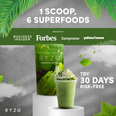 RYZE Mushroom Matcha - with 6 Organic Adaptogenic Mushrooms Grown In USA and Ceremonial-Grade Japanese Matcha F3